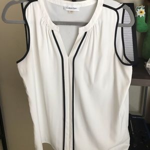 White Calvin Klein Piped Edge blouse